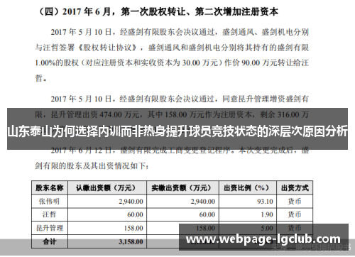 山东泰山为何选择内训而非热身提升球员竞技状态的深层次原因分析